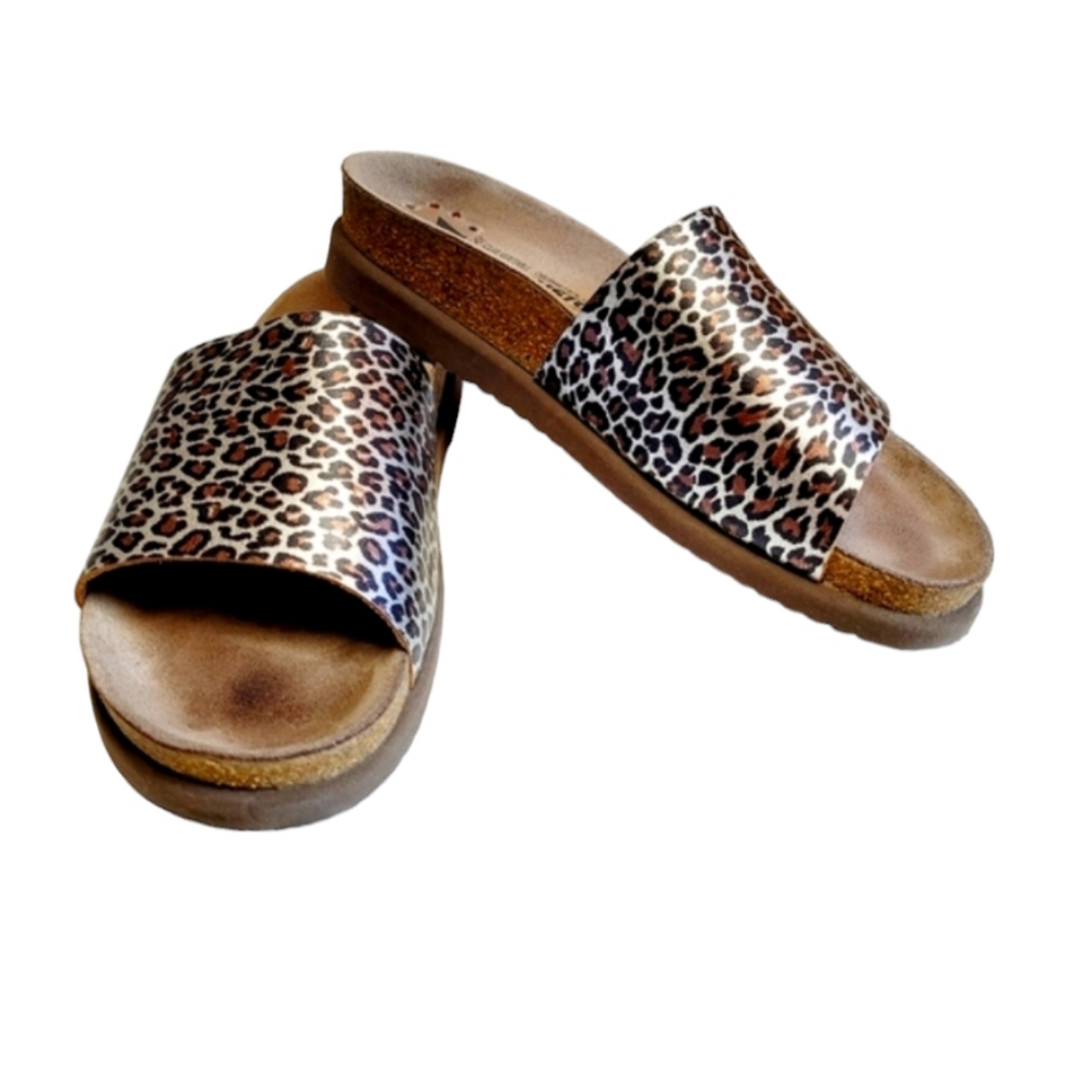 Mephisto Hanik Brown Silver Panthera Slip On Slides Sandals Size 36